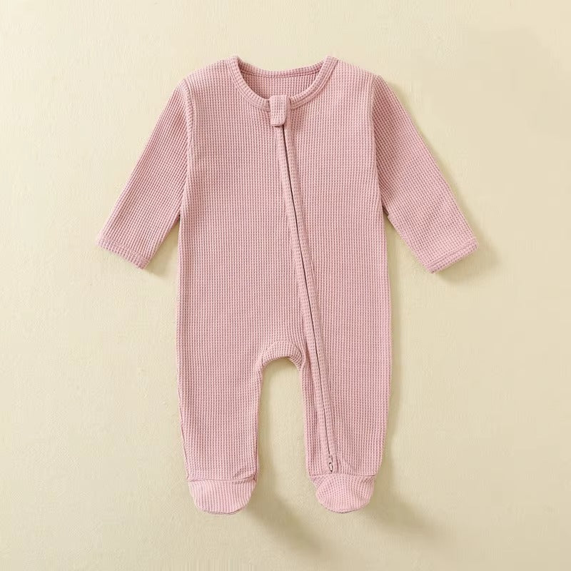 Organic Cotton Waffle Baby Romper – Soft Zip Sleepsuit