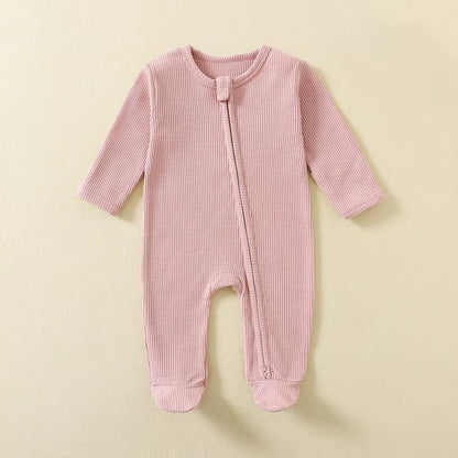 Organic Cotton Waffle Baby Romper – Soft Zip Sleepsuit