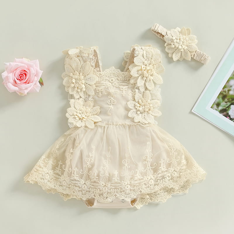 Baby Girl Birthday Embroidery Romper Dress – Sweet, Dressy & with Headband