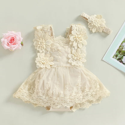 Baby Girl Birthday Embroidery Romper Dress – Sweet, Dressy & with Headband