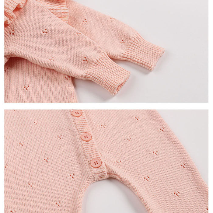 Baby Girl Knit Romper – Soft, Cozy & Easy to Dress - Pink