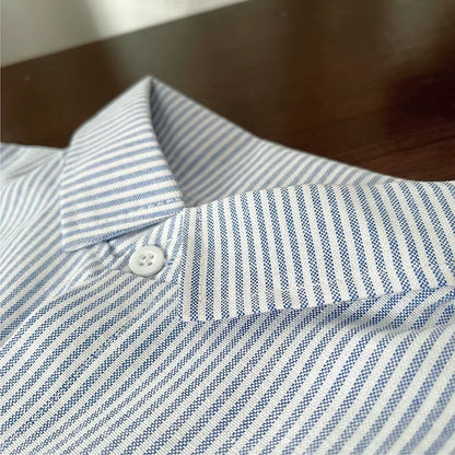 Boys Striped Button Down Shirt with Cartoon Dog Pocket