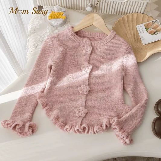 Girls Spring Cardigan – Soft Floral Knit Jacket