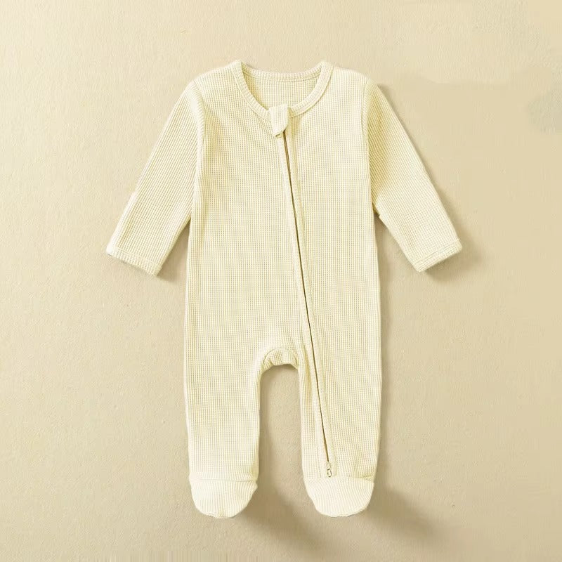 Organic Cotton Waffle Baby Romper – Soft Zip Sleepsuit