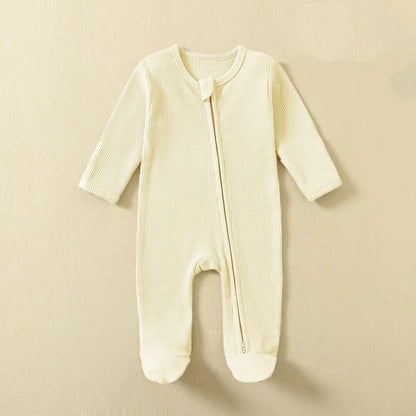 Organic Cotton Waffle Baby Romper – Soft Zip Sleepsuit