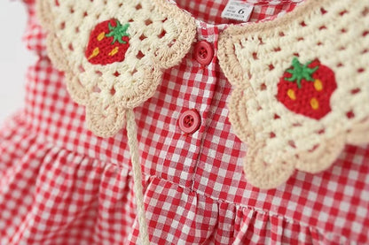 Strawberry Gingham Girls Dress With Bag