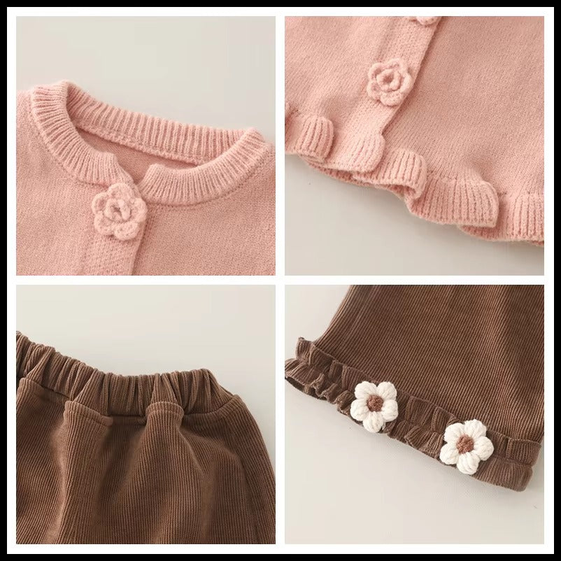 Baby Girl Floral Knit Outfit – 3-Piece Set
