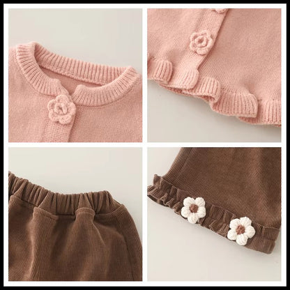 Baby Girl Floral Knit Outfit – 3-Piece Set