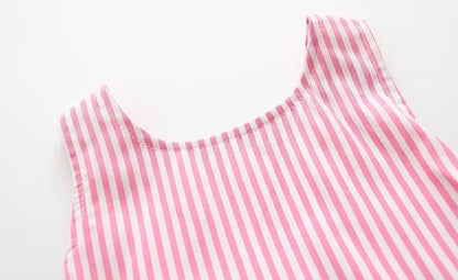Baby Girl Striped Bow Dress Set – Summer Sleeveless Dress