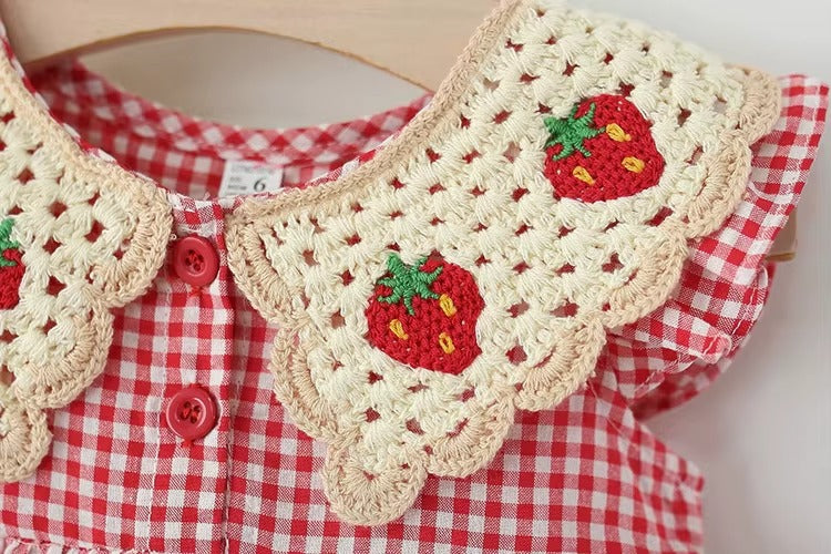 Strawberry Gingham Girls Dress With Bag