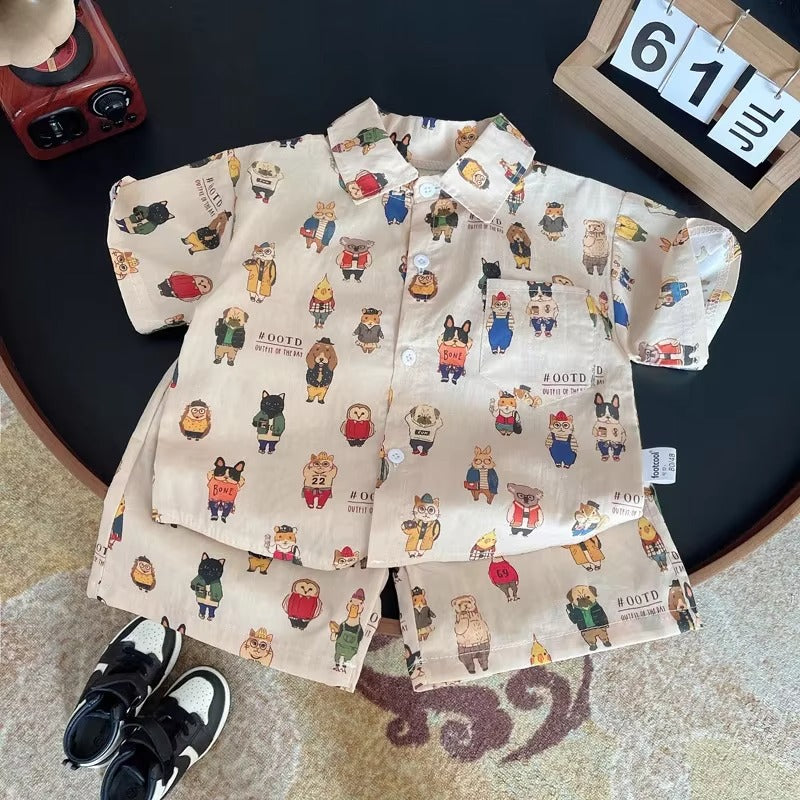 Toddler Boys Cartoon Shirt and Shorts Set