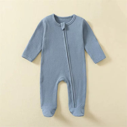 Organic Cotton Waffle Baby Romper – Soft Zip Sleepsuit