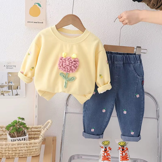 Toddler Girl Flower Sweater & Jeans Set – Cute 2-Piece Outfit