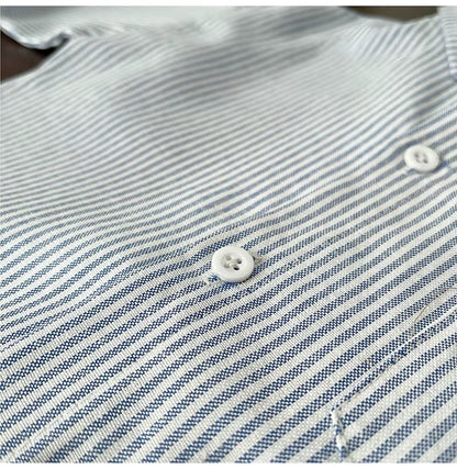 Boys Striped Button Down Shirt with Cartoon Dog Pocket