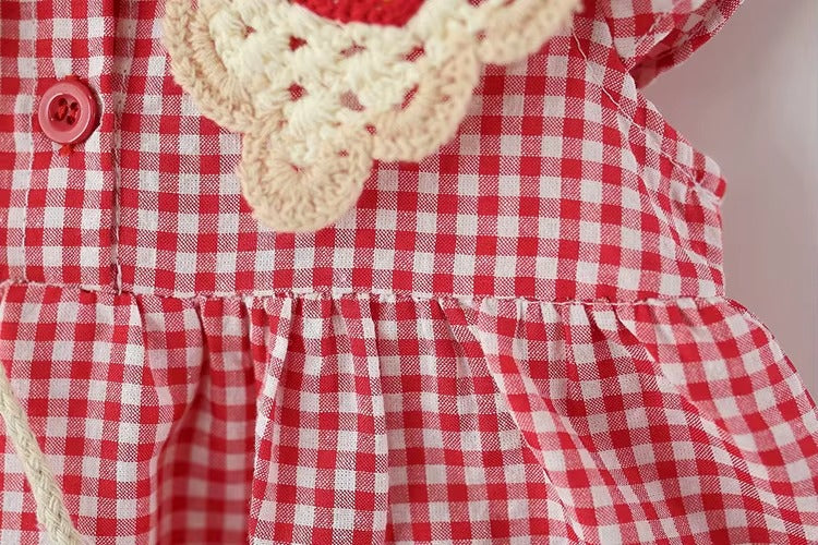 Strawberry Gingham Girls Dress With Bag