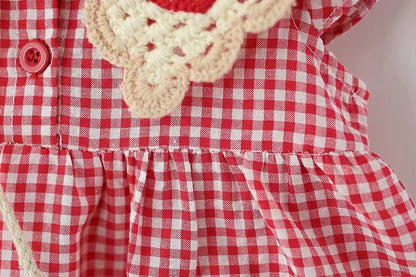 Strawberry Gingham Girls Dress With Bag