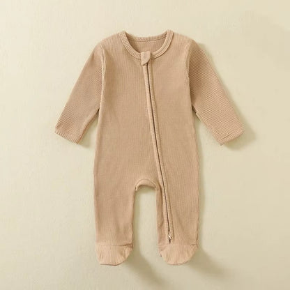 Organic Cotton Waffle Baby Romper – Soft Zip Sleepsuit