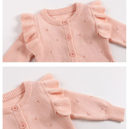 Baby Girl Knit Romper – Soft, Cozy & Easy to Dress - Pink