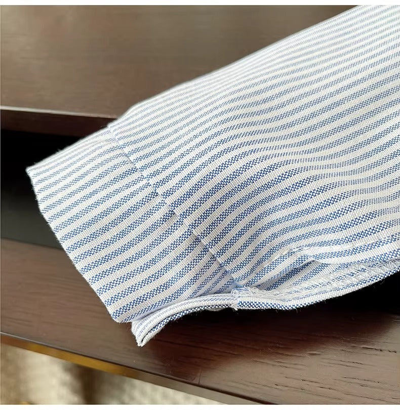 Boys Striped Button Down Shirt with Cartoon Dog Pocket