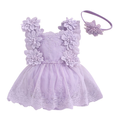 Baby Girl Birthday Embroidery Romper Dress – Sweet, Dressy & with Headband