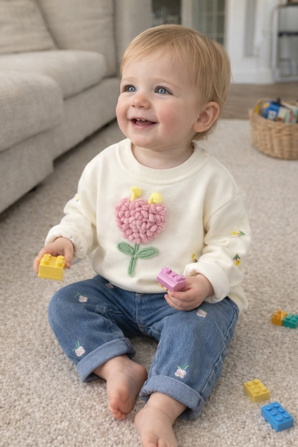 Toddler Girl Flower Sweater & Jeans Set – Cute 2-Piece Outfit
