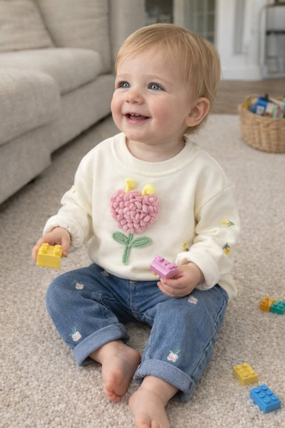 Toddler Girl Flower Sweater & Jeans Set – Cute 2-Piece Outfit