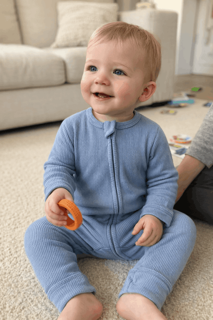 Organic Cotton Waffle Baby Romper – Soft Zip Sleepsuit