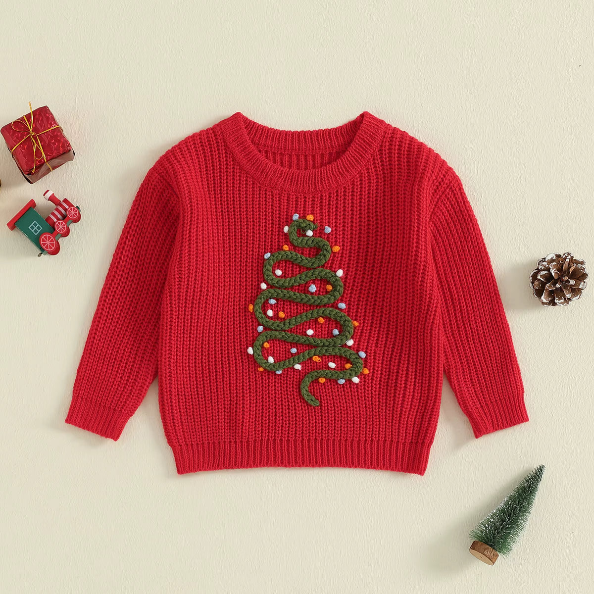 Baby Christmas Tree Embroidered Pullover Sweater