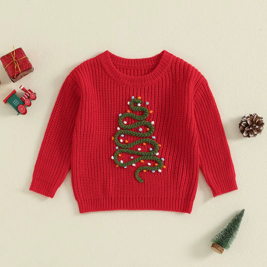 Baby Christmas Tree Embroidered Pullover Sweater