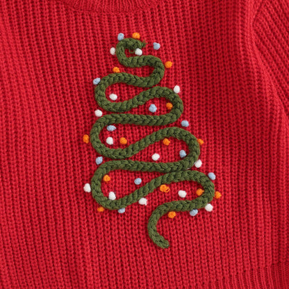 Baby Christmas Tree Embroidered Pullover Sweater