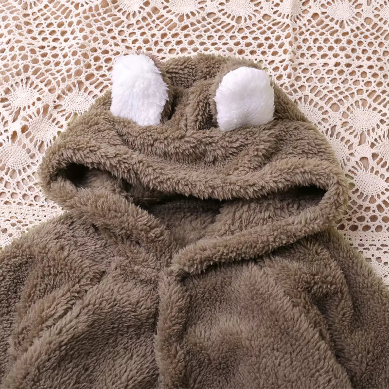 Baby Hooded Bear-Ear Plush Romper