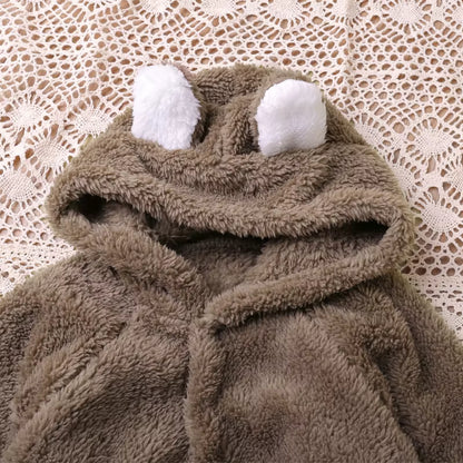Baby Hooded Bear-Ear Plush Romper