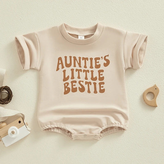 Auntie’s Little Bestie Short Sleeve Letter Printed Jumpsuit