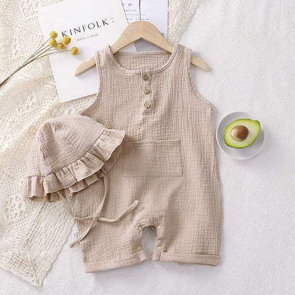 Unisex Baby Summer Romper with Matching Hat