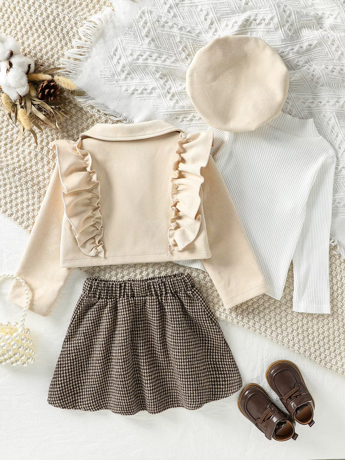 Girls' Clothing Set with Plaid Skirt