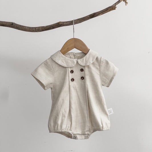 Baby Girl Cotton Romper – Short Sleeve Jumpsuit Peter Pan Collar