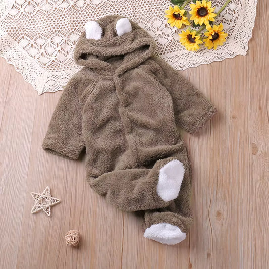 Baby Hooded Bear-Ear Plush Romper