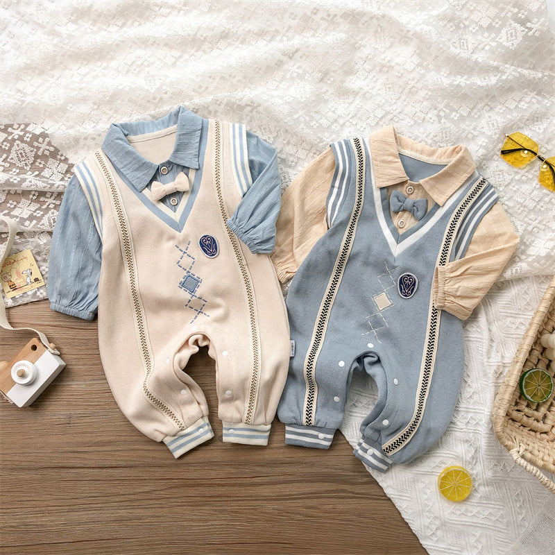 Baby Boy Long Sleeve Jumpsuit with Bowtie