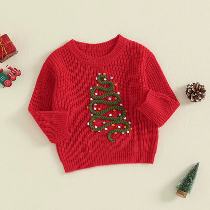 Baby Christmas Tree Embroidered Pullover Sweater