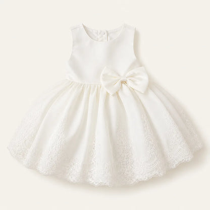 Girls 3D Floral Lace Party Dress with Button Back