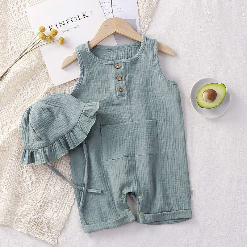 Unisex Baby Summer Romper with Matching Hat