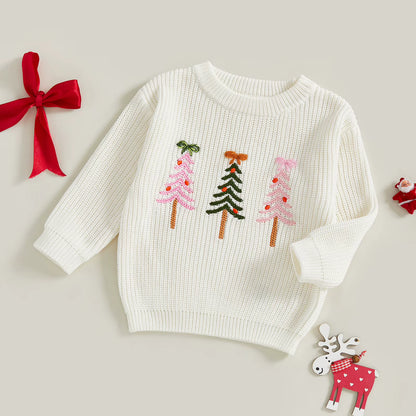 Baby & Toddler Girls Tree Knit Pullover Sweater