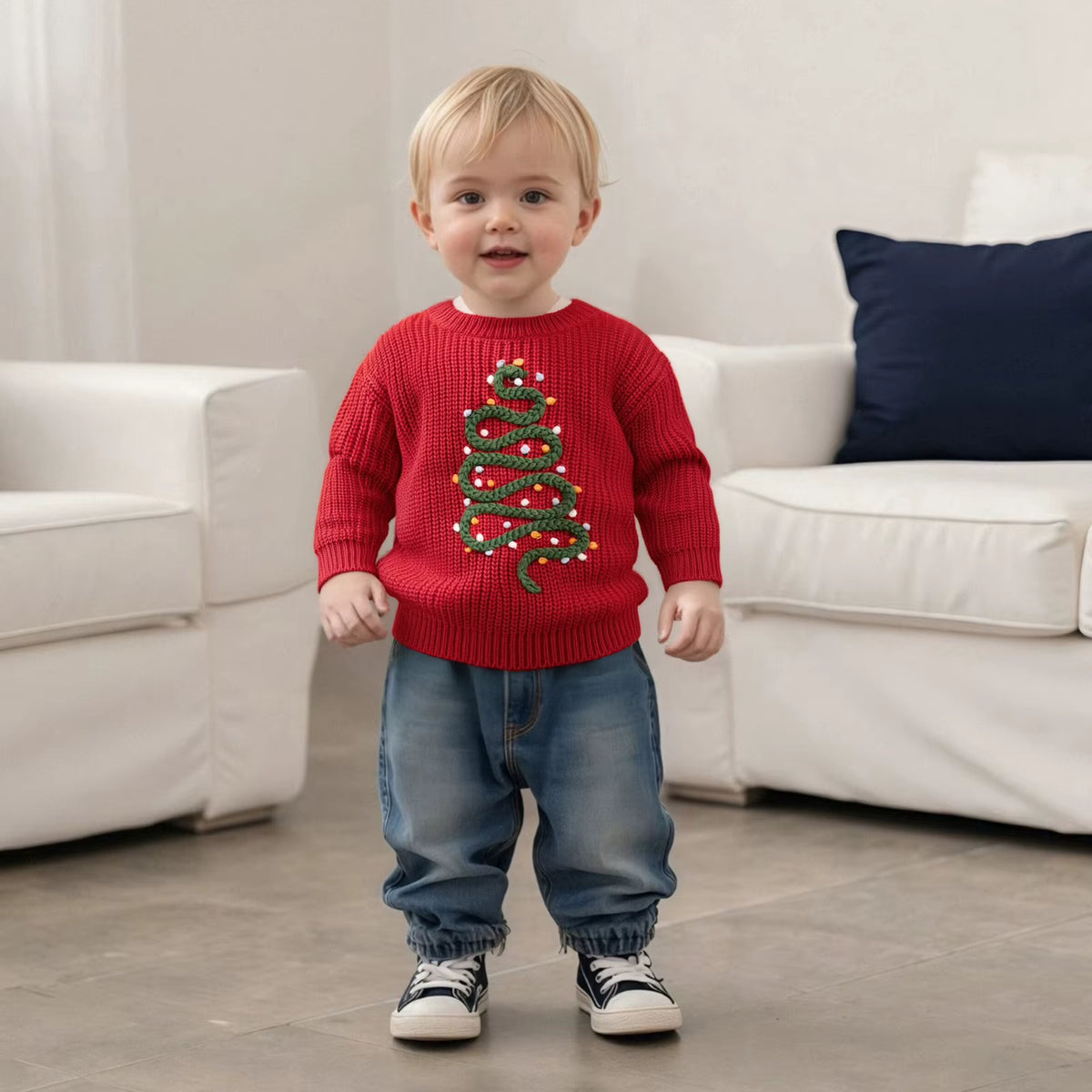 Baby Christmas Tree Embroidered Pullover Sweater