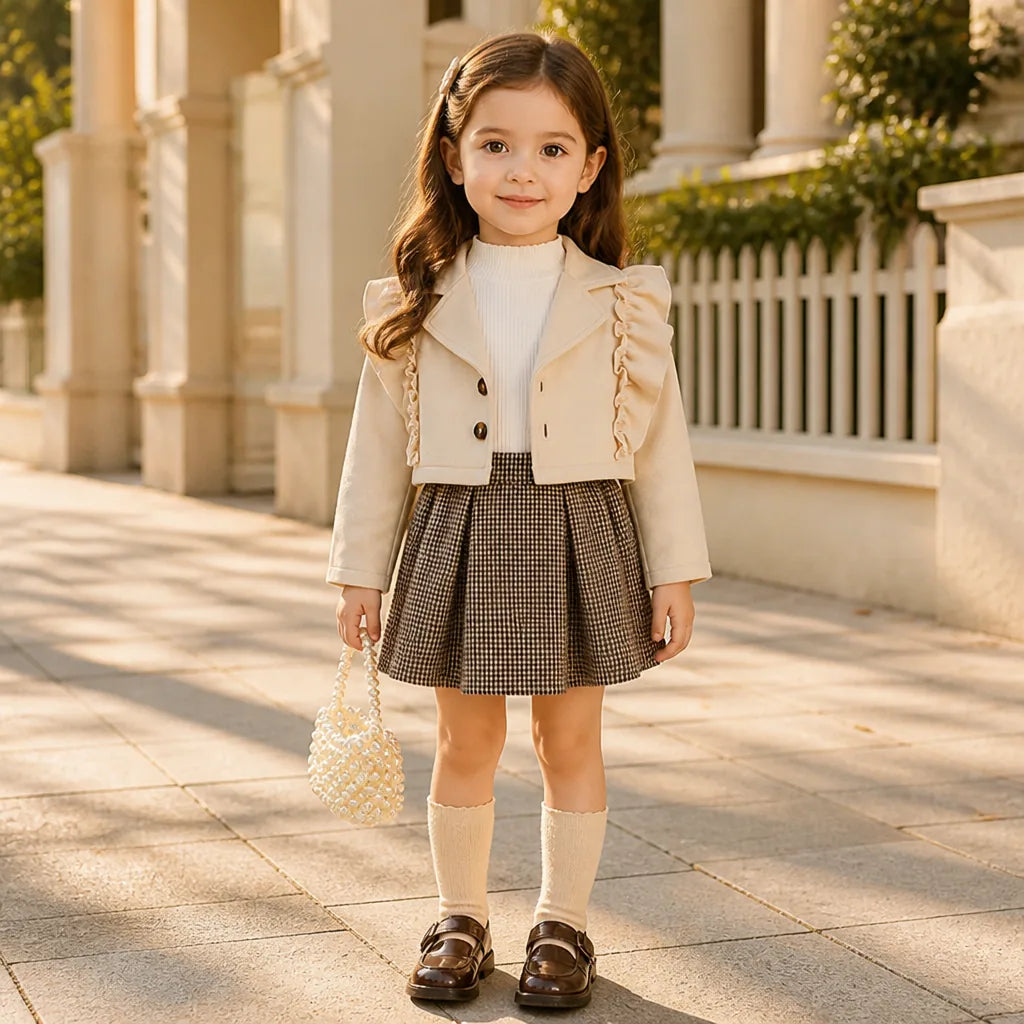 Girls' Clothing Set with Plaid Skirt