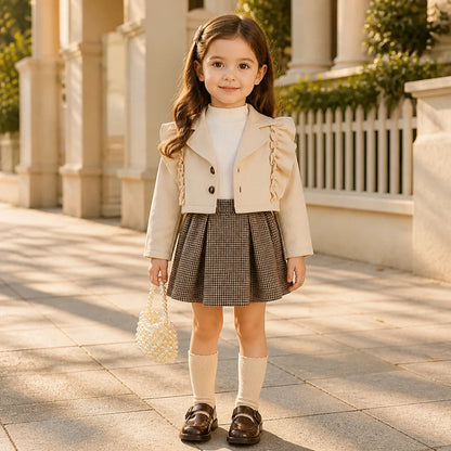 Girls' Clothing Set with Plaid Skirt